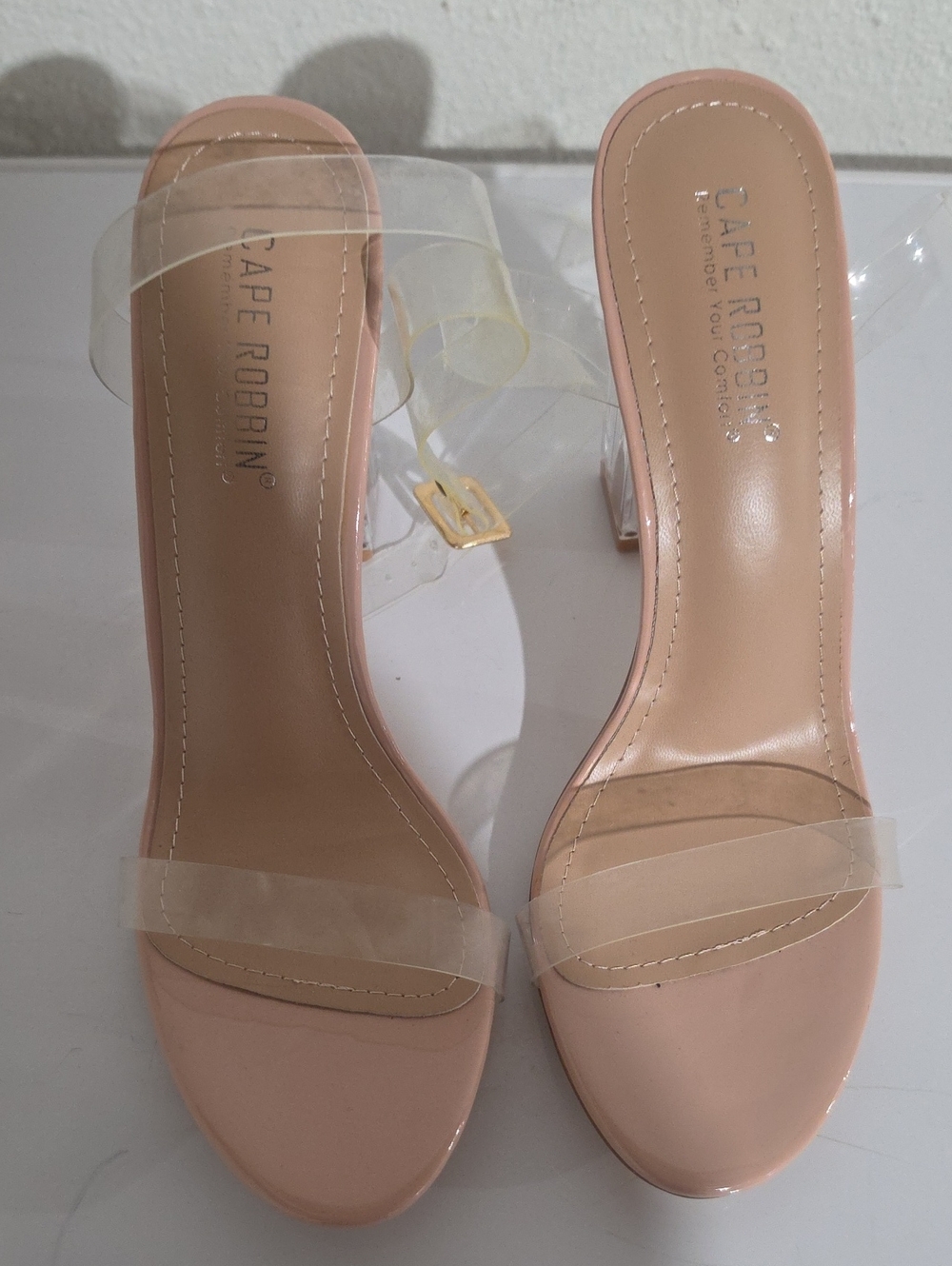 Cape Robbin Maria -2 Blush Clear Strap Block Heel Sandals